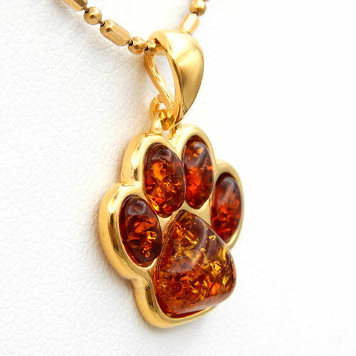 ＼最大30％OFFクーポン／琥珀 ネックレス ペンダントトップ 肉球 犬 ワンちゃん チャーム ペット用 首輪 飾り イエローアンバー ハニー 黄色 レモンカラー バルト産 犬グッズ 雑貨 金メッキシルバー925 ゴールドカラー チェーン別売り 琥珀屋 新着 No 3808