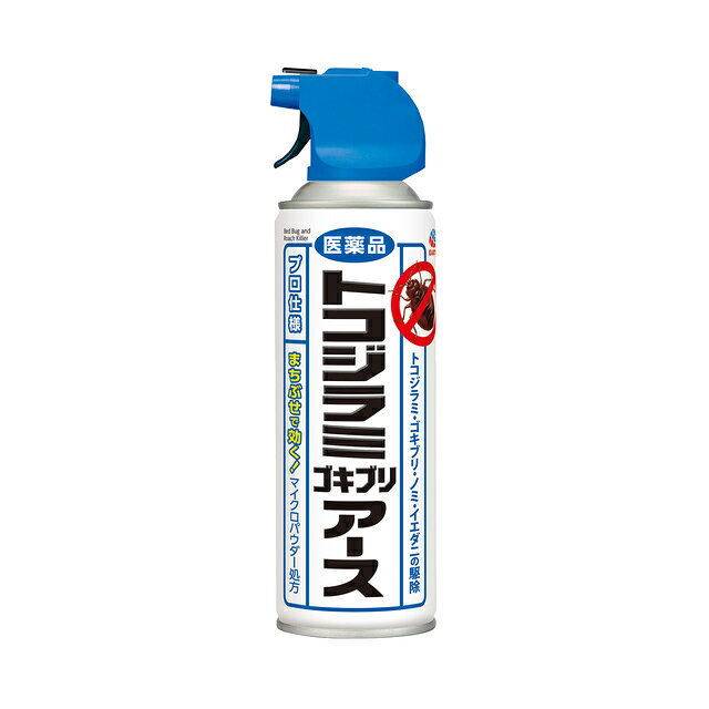 製品の特徴 ●有効成分を含んだマイクロパウダーがトコジラミ，ゴキブリなど害虫の体に密着して駆除します。 ●塗布するだけでマイクロパウダーが有効成分を留め，すき間に潜むトコジラミも駆除し，新たにトコジラミが住み着くのを防ぎます。 ●薬剤に対し抵抗力をもったしぶといトコジラミ（スーパートコジラミ），ゴキブリにもしっかり効きます。 ※ピレスロイド系 使用上の注意 注意−人体に使用しないこと ■使用前に缶をよく振って噴射してください。 ■缶を横向きにして噴射しないでください。 いずれもガスだけが出て、 最後まで噴射できないことがあります。 ■してはいけないこと ●人体に向かって噴射しないでください。 また，噴射気体を吸入しないでください。 ●30秒以上連続噴射しないでください。 ●冷蔵庫の裏などのすき間は噴射ガスが溜まりやすいため，使用量（すき間には1〜2秒）を守り過剰に噴射しないよう注意してください。 可燃性ガスが燃焼するおそれがあります。 ■相談すること ●万一身体に異常が起きた場合は，直ちに本品がピレスロイド系の薬剤とオキサジアゾール系の薬剤の混合剤であることを医師に告げて，診療を受けてください。 ●今までに薬や化粧品等によるアレルギー症状（例えば発疹・発赤，かゆみ，かぶれ等）を起こしたことのある人は使用前に医師，薬剤師又は登録販売者に相談してください。 ■その他の注意 ●定められた使用方法・使用量を厳守してください。 ●皮膚，飲食物，食器，子供のおもちゃ，観賞魚，小鳥などのペット類，飼料，観賞植物にかからないようにしてください。 ●アレルギーやかぶれなどを起こしやすい体質の人は，薬剤に触れたり，吸い込んだりしないようにしてください。 ●噴射中に，薬剤が皮膚や目にかからないように注意してください。 ●薬剤が皮膚についたときは，石けんを用いてよく洗ってください。 ●噴射中は噴射する人以外の入室を避けてください。 ●家具，建具などに直接噴射すると変色のおそれがあるので、かける場合は目立たない所でお試しください。 ●効果を高めるため，パウダーを多量配合しています。 そのためスプレー後に白く残ることがありますが，気になる場合は布等で拭き取ってください。 ●火気（ガスコンロ，湯沸器，ストーブ，ファンヒーター等）のないことを確認のうえ，使用してください。 ●換気してください。 効能・効果 トコジラミ（ナンキンムシ），ゴキブリ，ノミ，イエダニの駆除 使用方法 ●小型の害虫（トコジラミ（ナンキンムシ）,チャバネゴキブリ，ノミ及びイエダニ）には約1〜2秒，大型の害虫（クロゴキブリ等）には約6〜8秒直接噴射してください。 また，害虫の逃げ込んだ隙間には約1〜2秒噴射してください。 隙間より出てきた害虫には更に上記の量を再度直接噴射してください。 害虫の潜伏場所や出現頻度の高い場所〔例えば，トコジラミ（ナンキンムシ）には壁や柱の割れ目，ベッドの隙間等，ゴキブリには流し台，コンロ台，電気冷蔵庫の裏，戸棚の引き出し等〕に，注入もしくは約20cmの距離から帯状に十分に塗れる程度噴射塗布してください。 使用量の目安：1m2あたり45〜60秒程度（幅10cm，長さ1mの塗布面に4.5〜6秒程度） 成分分量 450mL中 成分 分量 内訳 イミプロトリン 0.5g （プラルとして1.0g） メトキサジアゾン 0.41g 添加物 無水ケイ酸，オレンジ油，無水エタノール，ミリスチン酸イソプロピル，1号灯油，LPG，DME 保管及び取扱い上の注意 ●直射日光や火気を避け，子供の手の届かない涼しいところに保管してください。 ●缶のさびを防ぐため，水回りや湿気の多い場所に置かないでください。 消費者相談窓口 会社名：アース製薬株式会社 住所：〒101-0048　東京都千代田区神田司町2-12-1 問い合わせ先：お客様からお気づきを頂く窓口 電話：0120-81-6456 受付時間：9：00〜17：00（土，日，祝日を除く） 製造販売会社 会社名：アース製薬株式会社 住所：〒101-0048　東京都千代田区神田司町2-12-1 リスク区分 第2類医薬品 広告文責：有限会社シンエイ 電話：077-545-0252