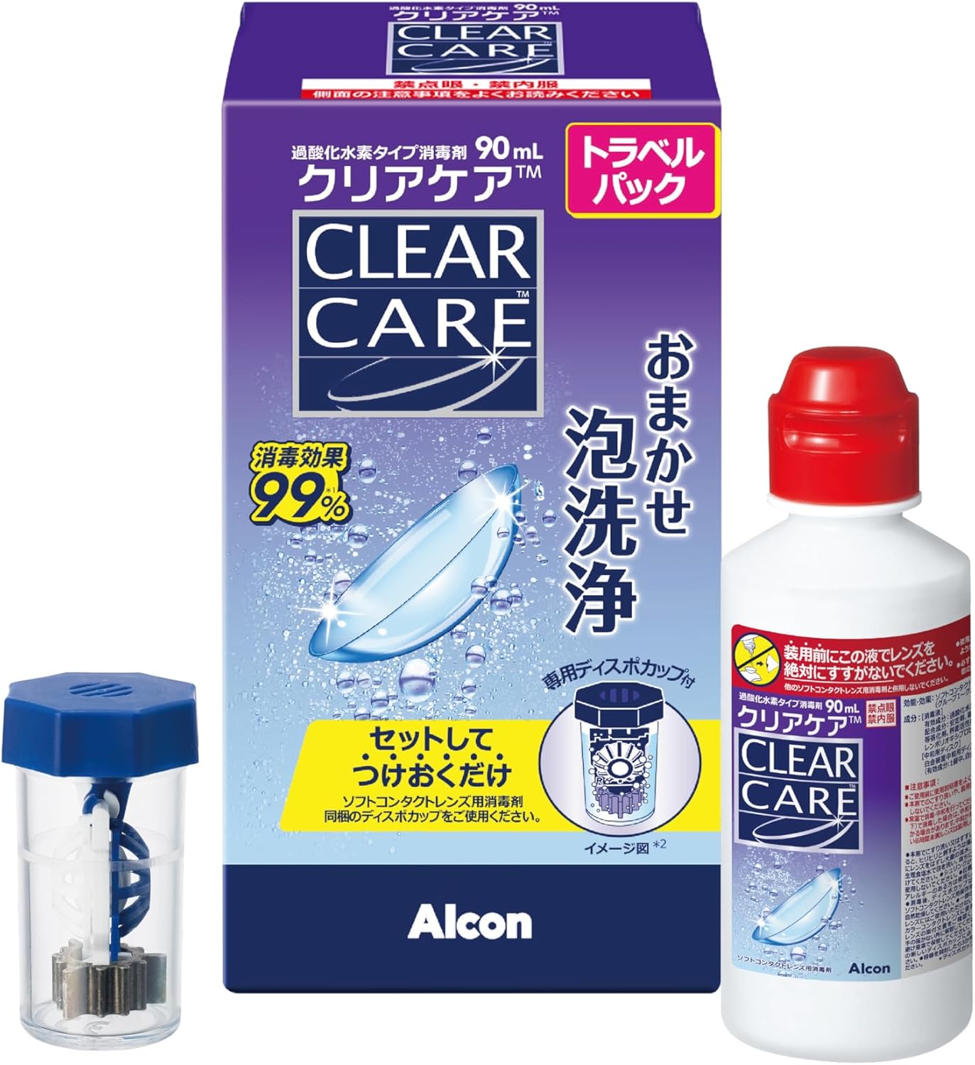 製品の特徴 ●高い消毒効果 過酸化水素と独自の消毒・洗浄効果でレンズについた細菌・アカントアメーバをしっかり消毒。 ●はじける泡で、しっかり洗浄> 独自のシステムで泡洗浄、レンズの汚れを除去します。 タンパク質や脂質汚れだけでなく、花粉・黄砂もしっかり落とします。 ●中和剤・錠剤不要　シンプルケア ホルダーにセットして、5秒すすいで、つけておくだけで自動的に消毒・泡洗浄・中和が完了する、おまかせシステム。 ●防腐剤フリー 防腐剤フリーで目にやさしい。 ●すべてのソフトコンタクトレンズ（グループI〜IV）にお使いいただけます。 ※パッケージデザイン等が予告なく変更される場合もあります。 ※商品廃番・メーカー欠品など諸事情によりお届けできない場合がございます。 販売元：日本アルコン株式会社 所在地：〒105-6333 東京都港区虎ノ門1丁目23番1号 虎ノ門ヒルズ森タワー 商品に関するお問い合わせ先 電話：0120-389-103 受付時間／平日9:00〜20:00 （土日祝除く） 広告文責：有限会社シンエイ 電話：077-545-0252