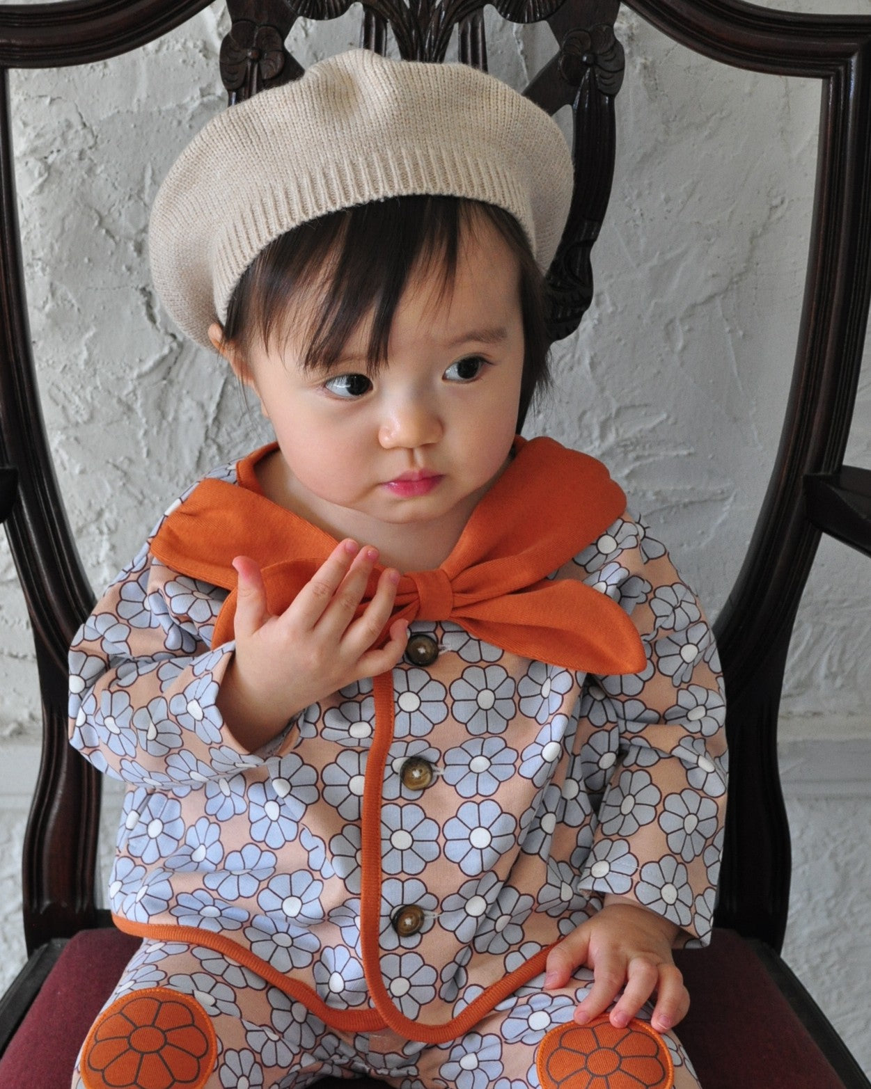 カーディガン キッズ ベビー 服 羽織り 男の子 女の子 レトロ デイジー スカーフ コットン 80 90 100 110 120 ブラウン コハナベビー