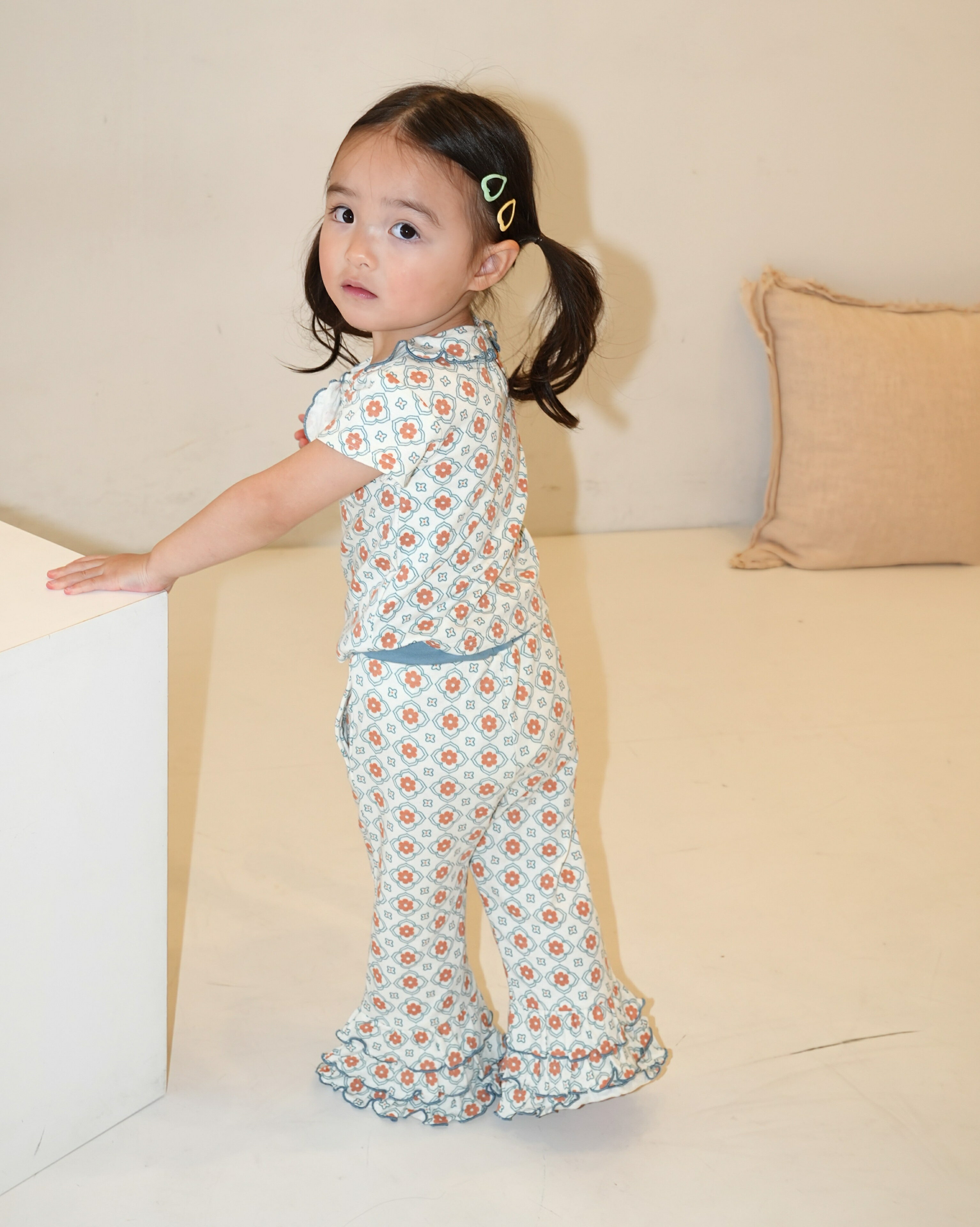 パンツ ベビー服 キッズ ズボン 男の子 女の子 ヴィンテージ タイル フリル コットン 80 90 100 110 120 コハナベビー
