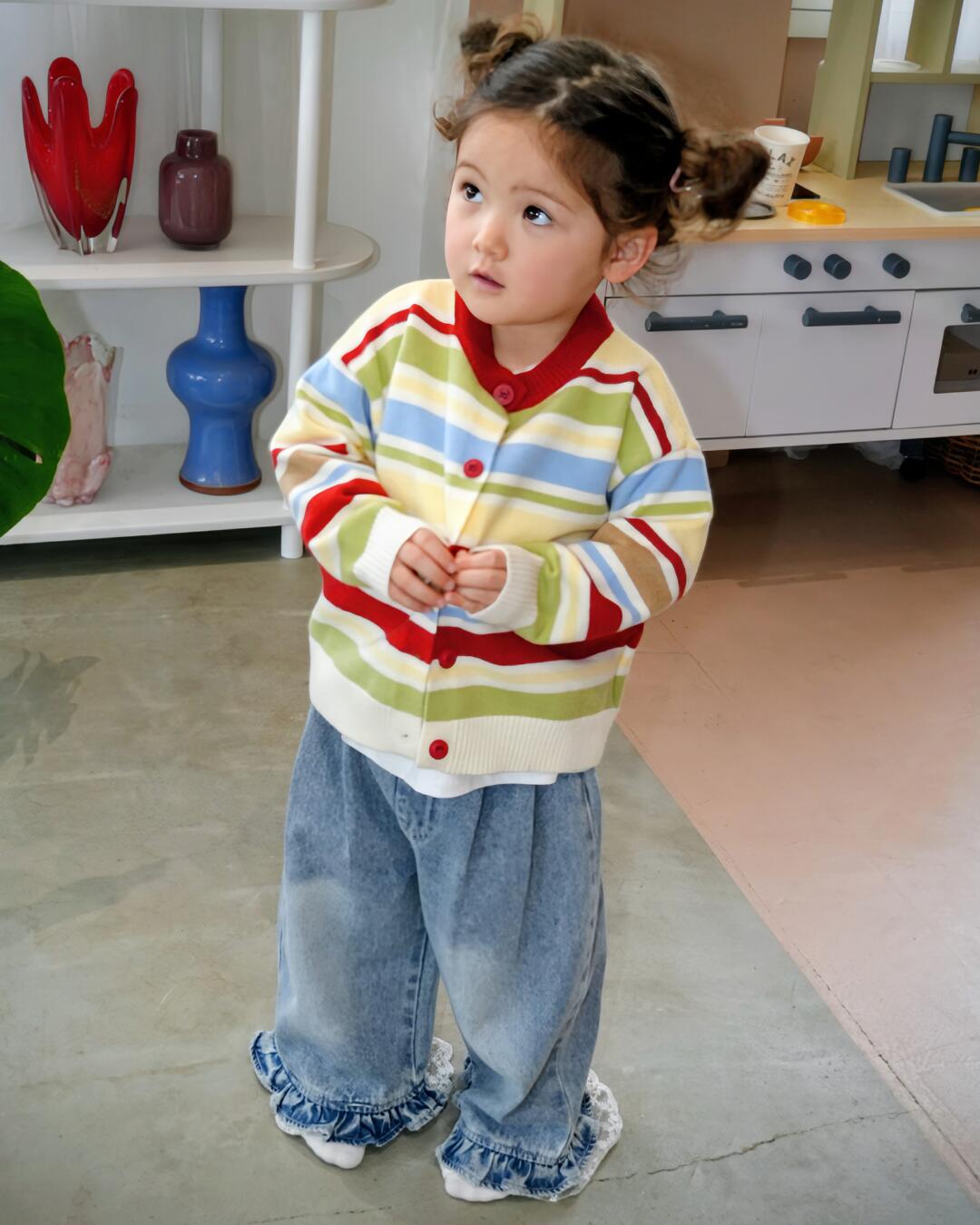 【楽天スーパーSALEポイント最大47倍】カーディガン ベビー服 キッズ 羽織り 男の子 女の子 マルチ ストライプ ニット 80 90 100 110 120 130 140 コハナベビー