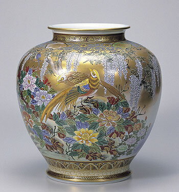 九谷焼　12号花瓶　本金花鳥　光崖