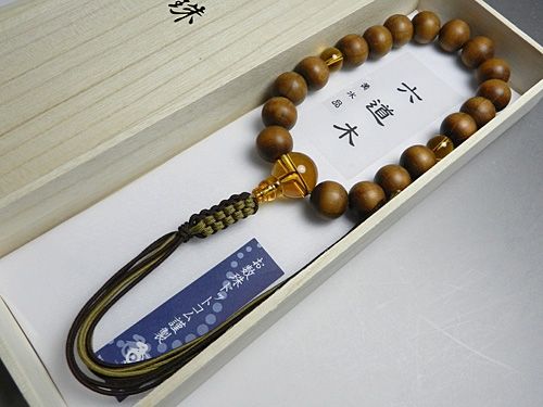 男性用のお数珠 六道木18玉 黄水晶仕立て