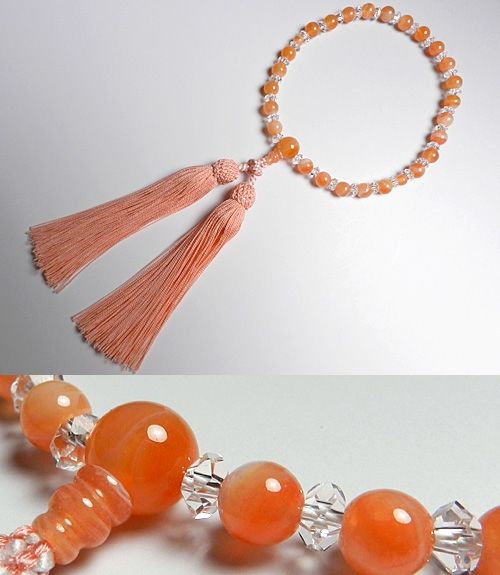 其它 - 女性用のお数珠 縞瑪瑙7mm 水晶切子仕立て