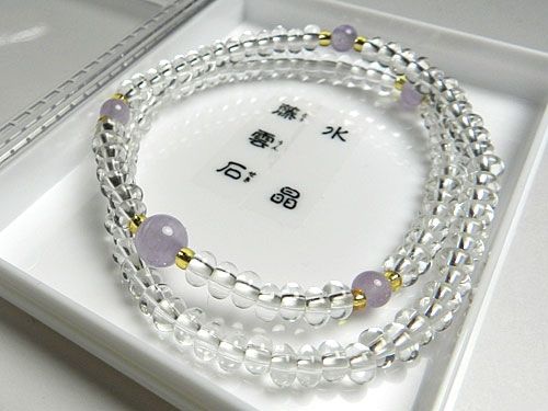 水晶 108玉ブレスレット 二重 藤雲石仕立て