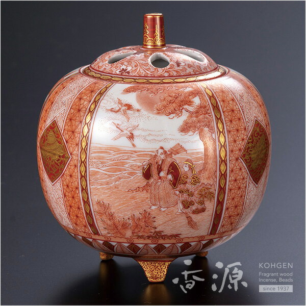 九谷焼 3.8号香炉 赤絵細描割取高砂文 福島武山 限定品のサムネイル