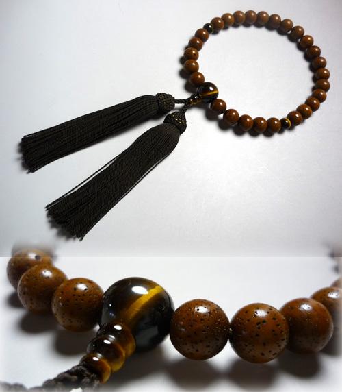 男性用のお数珠 古色星月菩提樹 虎目石仕立て