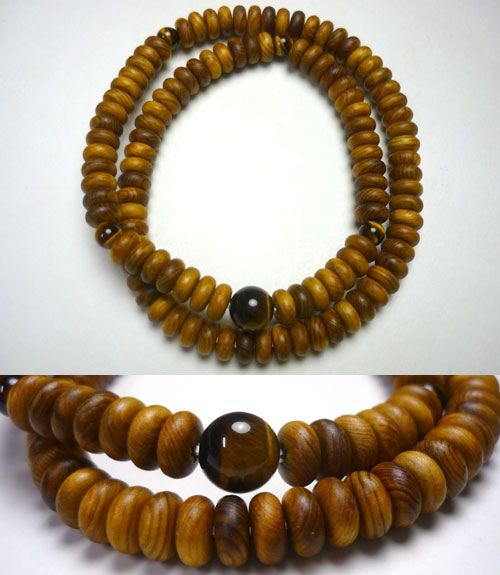 ＼楽天スーパーSALE【最大1500円OFF】／屋久杉 108玉ブレスレット 二重 虎目石仕立て