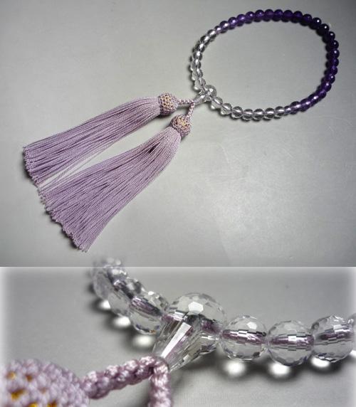 女性用のお数珠 紫水晶108面切子グラデーション ライラック房