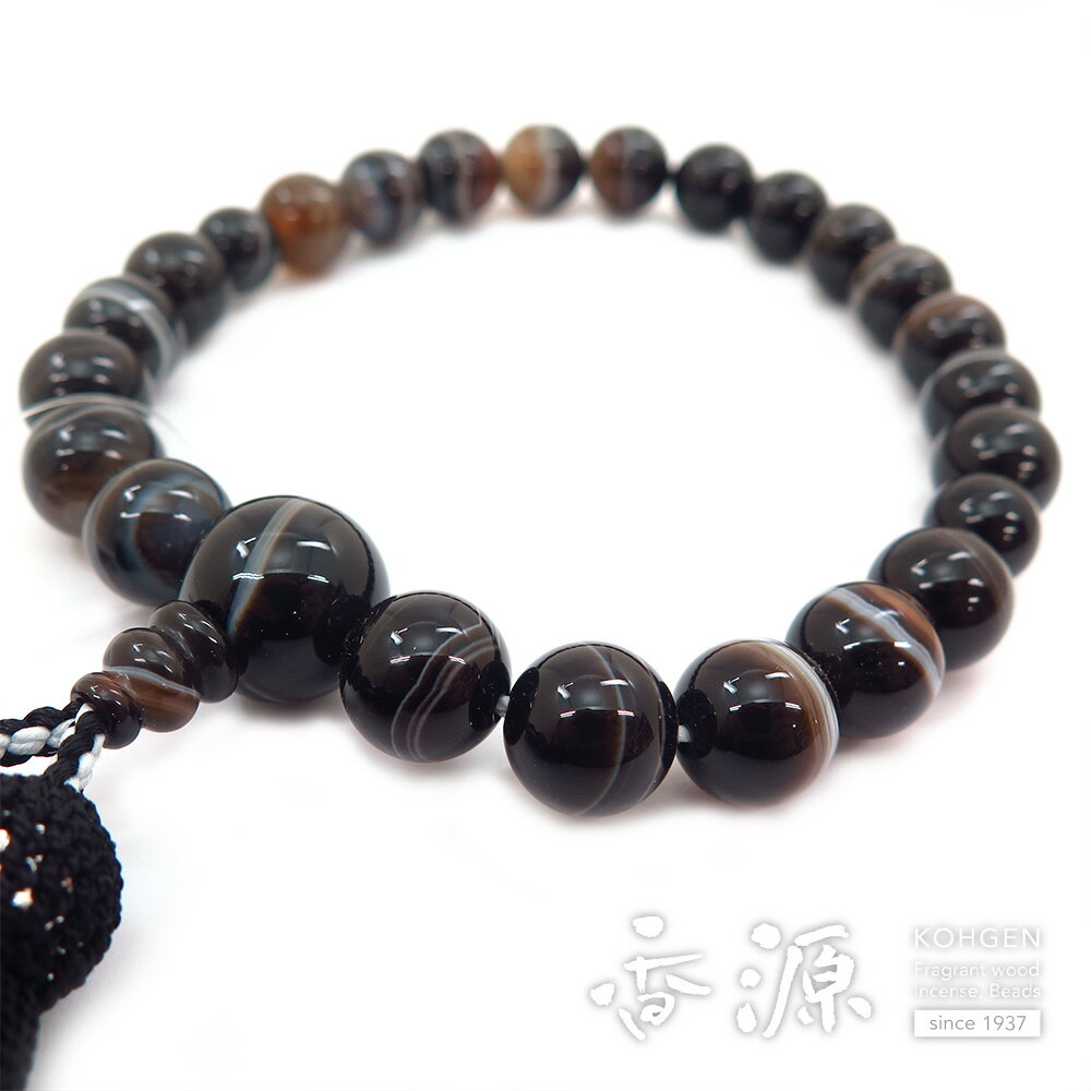 男性用のお数珠　黒縞メノウ 22玉片手共仕立て C