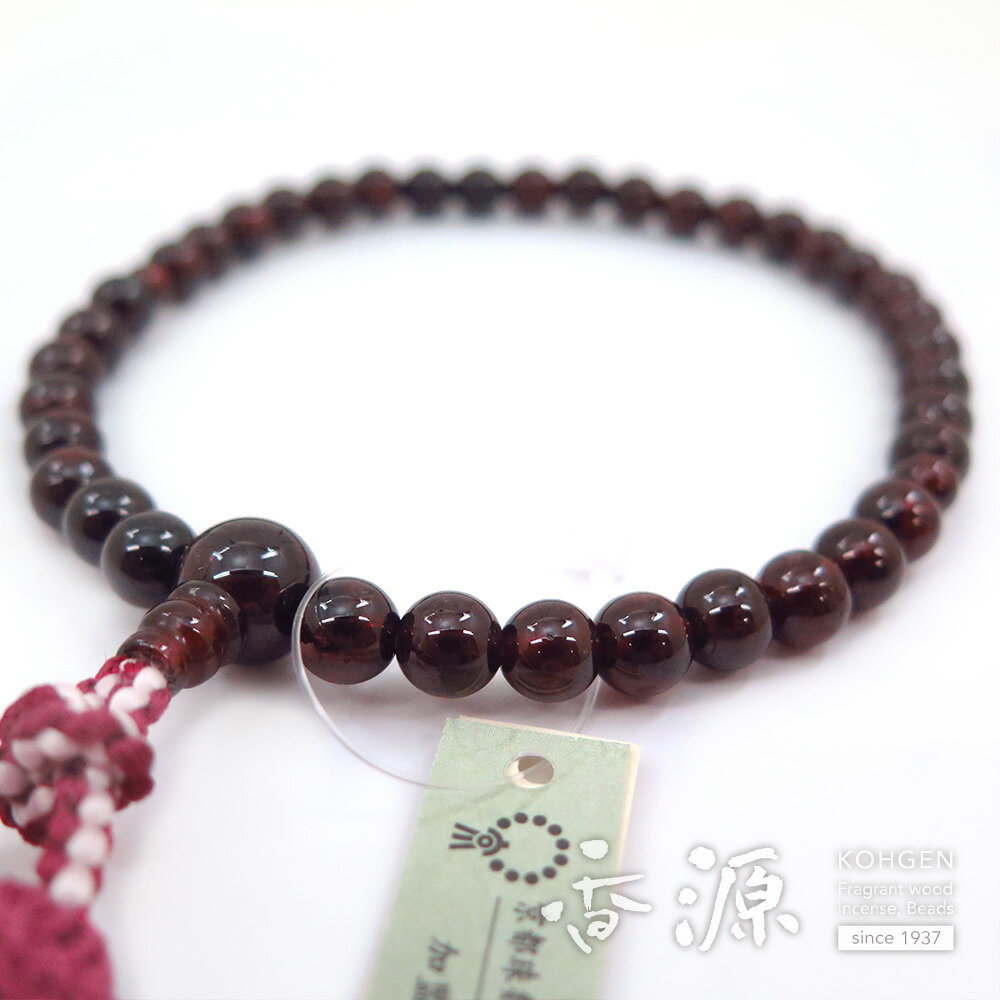 女性用の数珠 ガーネット 7mm玉 共仕立て 薄エンジ房 限定品