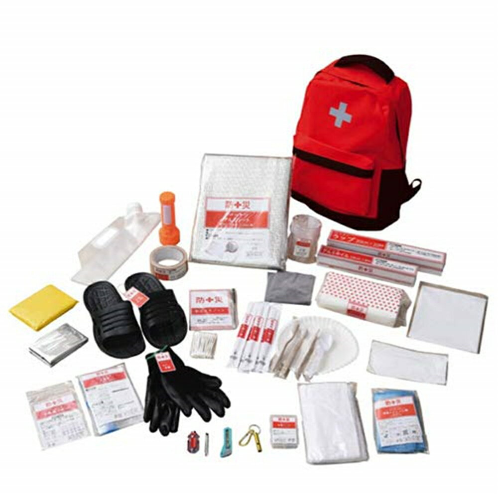 山善（YAMAZEN） 防災バッグ 避難用アイテム30点入り レッド 約32X16X43cm 大容量 取っ手付 YBG-30Rのサムネイル