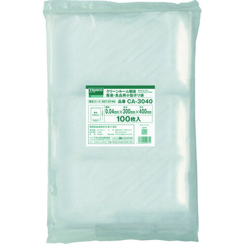 【メーカー直送T】TRUSCO　クリーンルーム製造　医薬・食品用小型ポリ袋　縦400X横300XT0．04　100枚入　透明 CA3040