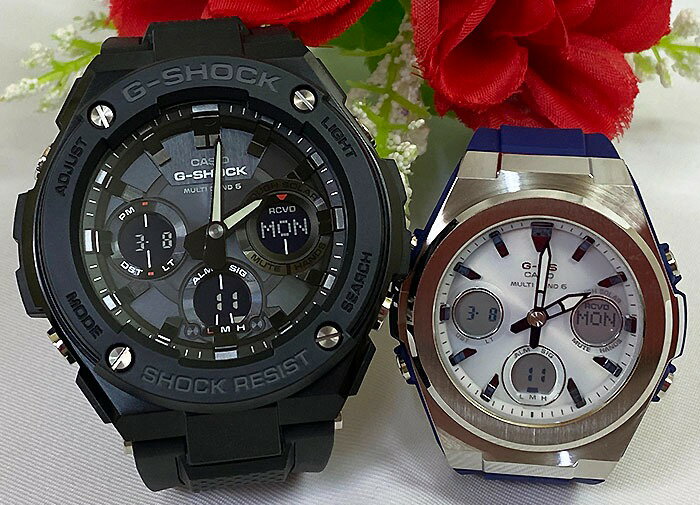 【恋人屋】恋人たちのGショック ペアウオッチ G-SHOCK BABY-G カシオ 電波ソーラー 2本セット GST-W100G-1BJF MSG-W600-2AJF 電池交換不要 時間がくるわない ラッピング無料 手書きのメッセージお付けします あす楽対応