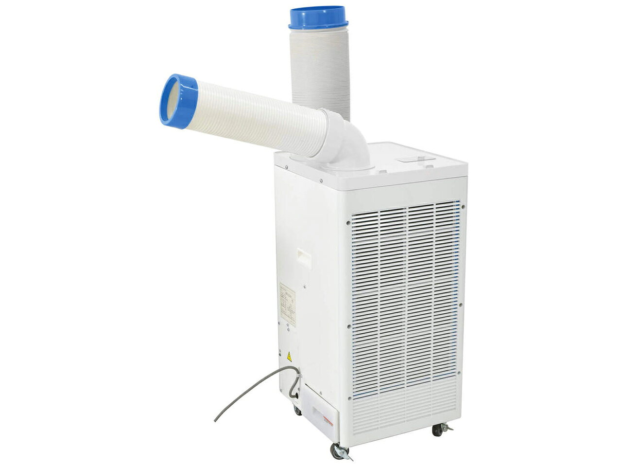 商品情報仕様【製品仕様】型式：SPC-25ACN用途：屋内用電源：100V（50/60Hz）入力電圧範囲：AC90～110V冷房能力：50Hz：弱 1.8kW / 強 2.2kW60Hz：弱 2.2kW / 強 2.5kW消費電力：50Hz 冷風：弱 970W / 強 1000W50Hz 送風：弱 180W / 強 210W60Hz 冷風：弱 1110W / 強 1150W60Hz 送風：弱 220W / 強 270W定格電流：50Hz 冷风：弱 11.00A / 強 11.50A50Hz 送風：弱 1.80A / 強 2.10A60Hz 冷風：弱 11.20A / 強 11.60A60Hz 送風：弱 2.20A / 強 2.70A始動電流：50Hz 35.0A / 60Hz 40.0A風量：50Hz：弱 3.3m³/min / 強 4.0m³/min60Hz：弱 3.5m³/min / 強 4.2m³/min風速（測定距離直近）：50Hz 冷風：弱 468m/min / 強 498m/min60Hz 冷風：弱 468m/min / 強 534m/min風力調整：冷風（強・弱）、送風（強・弱）首振り角度：上下手動 100度 / 左右手動 210度（スイング動作なし）運転音：62dB回転数：50Hz 冷風：弱 1080rpm / 強 1200rpm60Hz 冷風：弱 1130rpm / 強 1300rpm圧縮機：全密閉型ロータリー圧縮機（定格出力：50Hz 0.84kW / 60Hz 0.89kW）冷媒仕様：冷媒種 R410A / 封入量 540g（GWP値：2090、ODP値：0）羽根径：冷風側 180mm / 排熱側 218mmモーター：ファン/全閉式保護機能：サーマルプロテクター、オーバーロードリレー使用環境条件：温度 25～45℃ / 湿度 30～80%電源コード：長 2m（VCTF 2.0mm²×2心、アースあり、2Pプラグ）ドレンタンク容量：4Lサイズ：本体：幅390×奥行430×高さ803mm（ダクト含まず）冷風ダクト：外径125×長さ440～620mm排熱ダクト：外径150×長さ430～1250mm質量：37kgセット内容：本体、ドレンタンク4L付属品：冷風ダクト、排熱ダクト、冷風ダクト用エルボ、ドレンホース2m注意事項モニターの発色具合により、実際の商品と色が異なって見える場合がございます。日動工業 　SPC-25ACN　スポットクーラー 設置工事不要！猛暑・酷暑・激暑の熱中症対策に！100V専用フロアタイプスポットクーラーです。キャスター付きで簡単に移動ができます。 100V専用フロアタイプスポットクーラー工事不要で導入できる、猛暑・酷暑対策に最適な100V専用のフロアタイプスポットクーラーです。キャスター付きのため、必要な場所へ簡単に移動させて使用できます。主な特徴・注意点簡単移動：キャスター付きで作業場や店舗などの移動もスムーズ電源仕様：100V専用（電圧降下を防ぐため、必ず単独コンセントから直接給電してください）安全対策：使用時は必ずアース接続が必要です排水管理：ドレンタンク満水時の自動停止機能はありません（満水前に定期的にお捨てください）法令対応：フロン排出抑制法（第一種特定製品）に基づき、3ヵ月に1回以上の簡易点検が義務付けられています 2