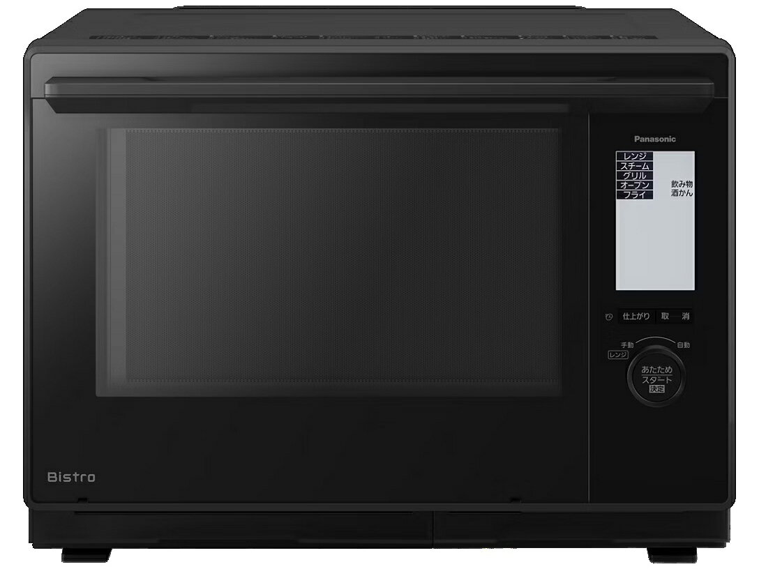 商品情報仕様・スペック■ 基本仕様商品タイプ： スチームオーブンレンジ総庫内容量： 30L（庫内形状：ワイド＆フラット）ドア開き方： たて開き / 操作部： 大型ホワイトバックライト液晶電源： 100V（50Hz/60Hz ヘルツフリー）センサー： 高精細・64眼スピードセンサーその他： スマホ連携対応、庫内灯あり■ レンジ機能消費電力： 1400W自動出力： 最高1000W（※約5分間。その後は自動で600Wに切り換わります）手動出力： 1000W・600W・500W・300W・150W（相当）・300Wスチーム解凍方法： 芯までほぐせる解凍（全解凍・半解凍）■ グリル＆オーブン機能グリル仕様： 大火力極め焼きヒーター（平面）/ 両面グリル対応〔消費電力：1350W / ヒーター出力：1330W〕オーブン仕様： コンベクションオーブン（2段調理対応）〔消費電力：1400W / ヒーター出力：1380W〕オーブン温度： 70～300℃（※300℃の運転は約5分。その後は自動で230℃に）発酵機能： 30～65℃（5℃刻み）、スチーム発酵対応（※30～45℃のみ）■ スチーム＆メニュー・お手入れスチーム： スピードスチーム機構 / 過熱水蒸気対応 / スチームプラススチーム温度： 100℃・95～60℃（低温スチーム）/ タンク容量 650mLメニュー数： 取説掲載レシピ 187 / 自動メニュー 148自動お手入れ： ○（庫内[スピード・しっかり] / 脱臭 / 洗浄・水抜き / クエン酸）■ 寸法・質量・設置スペース外形寸法： 幅494mm × 奥行435mm × 高さ370mm庫内寸法： 幅394mm × 奥行309mm × 高さ235mm脚間寸法： 前440mm、後(壁側)435mm、縦308mm、縦(壁から)401mm付属皿サイズ： グリル皿 幅407×奥行301mm / オーブン皿 幅407×奥行303mm本体質量： 約19.6kg / 電源コード長：約1345mm★壁ピタ設置対応： 左右・背面はピッタリ設置OK！（上方は8cm以上あけてください）■ 省エネ性能省エネ基準： 達成率102%（目標年度2008年 / eマーク取得 / 区分 F）年間消費電力量： 72.0kWh/年（レンジ：59.0kWh/年、オーブン：13.0kWh/年）省エネ機能： インバーター対応 / 待機時消費電力ゼロ / 自動電源オフ機能付属品ヒートグリル皿（1枚）,角皿（2枚）,取説レシピ集注意事項モニターの発色具合により、実際の商品と色が異なって見える場合がございます。【5年延長保証加入無料】パナソニック オーブンレンジ スチーム ビストロ NE-BS9E-K ブラック まいにちの料理、忙しい日でもおいしく食べたい。たいせつな人においしく食べてほしい。Bistroなら、冷凍ストックやありもの食材も、好きな量だけ、ムダなく調理。 Bistroなら、冷凍ストックや​ありもの食材も、​好きな量だけ、ムダなく調理。​絶妙な火加減で両面すばやく焼き上げ。​市販の冷凍フライの調理もおまかせ。​メインディッシュのグリルと​​スープまで同時においしくできて、​後片付けまでらくらくです。​​おいしさと手軽さは、両立できる。​ 5