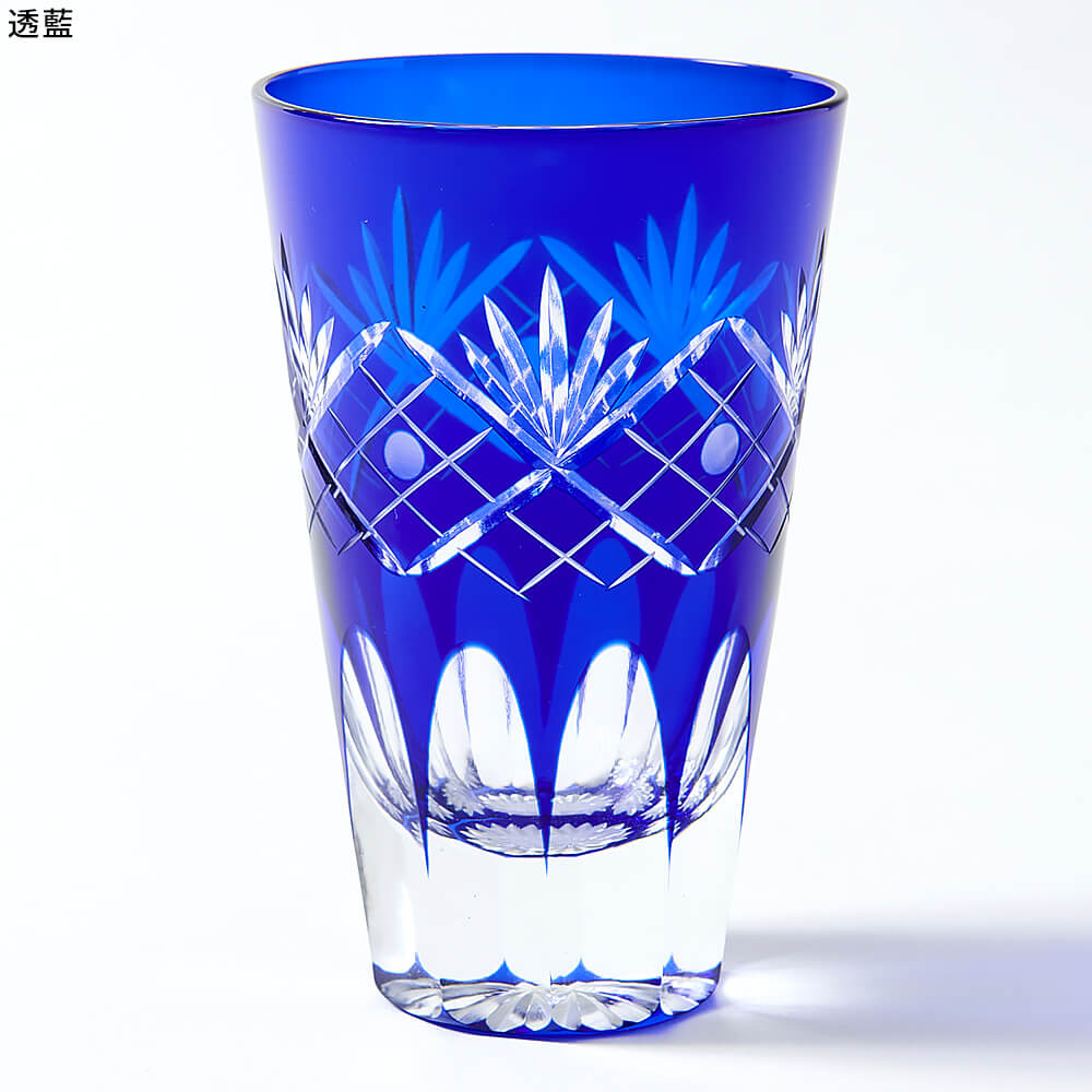 手づくり 伝統工芸品 江戸硝子 粋彩切子 タンブラー 格子切子 粋彩 切子 笹の葉 グラス 中金硝子総合株式会社