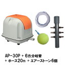 ☆安永 エアーポンプ AP-30P＋6方分岐管＋エアーチューブ20m＋エアーストーン(AQ-15)6個送料無料 但、一部地域除