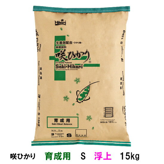 ※複数個お買い上げ時には、1度にお送り出来ない場合がございますので、予めご了承ください。 生菌剤（ひかり菌）を豊富に配合 生菌剤とはヨーグルトのビフィズス菌のように腸内で働く「生きた菌」のことで、「咲ひかり」にはひかり菌（バチルス菌の1種）を豊富に配合しています。 腸内にひかり菌が住み着き、粒を消化しやすい形に分解します。 ■特長 咲ひかり（餌・エサ） 育成用は、魚の筋肉、血液、組織など体を造るために重要なタンパク源として、 動物性・植物性の原料ををバランスよく配合しています。 また、従来、魚の運動エネルギーとして消費されていた一部の飼料タンパク質が成長のために有効利用されるように、 エネルギーとなりやすい炭水化物や脂質の配合量を調整してありますので、より健康的な成長をサポートします。 ■与え方 ・咲ひかり（餌・エサ）に添加されているひかり菌は、一度体内に入ったからと言って恒久的に腸内に存在するものではなく、 次々に入れ替わる一過性の菌ですので、ひかり菌による安定した効果を期待するためにも、継続的な給餌をお勧めします。 ・咲ひかり育成用は、水温が18度以上の中高温の環境下で効果を最大限に発揮するよう配合を組んでいます。 低水温時には、錦鯉の様子を見ながら与える量を配慮してください。咲ひかり低水温用のご使用もお勧めします。 ■使用原料 フィッシュミール、小麦粉、かしこ、大豆ミール、ビール酵母、小麦胚芽、魚油、とうもろこし、 海藻粉末、米ぬか、ガーリック、アミノ酸(メチオニン)、生菌剤、カロチノイド、 ビタミン類(塩化コリン,E,C,イノシトール,B5,B2,A,B1,B6,B3,K,葉酸,D3,ビオチン)、 ミネラル類(P,Fe,Mg,Zn,Mn,Co,I) ■粒サイズ 2.7〜3.0mm ■保証成分 蛋白質 脂質 粗繊維 灰分 りん 水分 40%以上 6.0%以上 3.0%以下 15%以下 1.0%以上 10%以下 ◆お徳用キョーリン ひかり 大粒 15kg　好評販売中 ◆関連商品 ・咲ひかり 育成用 15kg/20kg 少しだけ必要な方は下記よりお買い求めください。 キョーリン咲ひかり　計売（1kg〜） キョーリン錦鯉飼料　計売（1kg〜） 日本動物薬品錦鯉飼料　計売（1kg〜） その他錦鯉飼料　計売（1kg〜） 咲ひかり　計売　1kg　 育成用SS　浮上 育成用S　浮上 育成用M　浮上 育成用L　浮上 育成用SS　沈下 育成用S　沈下 育成用M　沈下 育成用L　沈下 色揚用SS　浮上 色揚用S　浮上 色揚用M　浮上 色揚用L　浮上 色揚用SS　沈下 色揚用S　沈下 色揚用M　沈下 色揚用L　沈下 増体用S　浮上 増体用M　浮上 増体用L　浮上 増体用S　沈下 増体用M　沈下 増体用L　沈下 低水温用S　浮上 低水温用M　浮上 低水温用L　浮上 稚魚用SSS 朱雀　S　浮上 朱雀　M　浮上 白虎　M　浮上 初期飼料　粉体 R育成用S　浮上 R育成用M　浮上 R育成用L　浮上