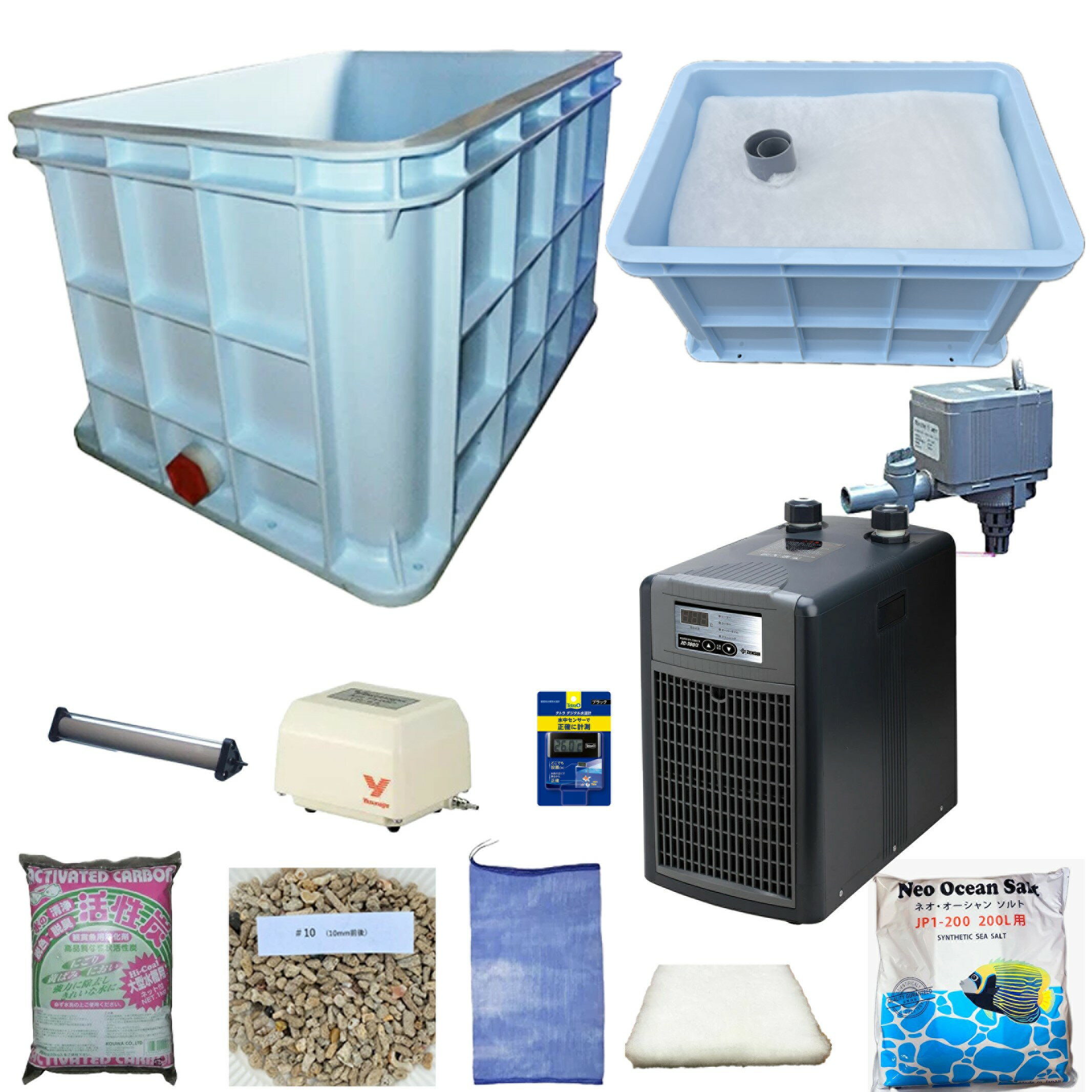☆活魚水槽セット三甲ジャンボックス＃200+ゼンスイクーラーZC−1000α　水温15〜25度設定（周辺温度30度 ..