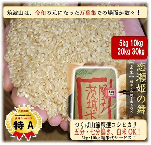 ★10kgあたり【6166円～】お米 玄米 ★楽天月間優良ショップ受賞★ こしひかり 恋瀬姫の舞 5kg 10kg20kg30kg 数量が選べる＆精米も選べる令和7年産 茨城県産 筑波山麓厳選米 送料無料 五分搗き 七分搗き 白米 精米選択可コシヒカリ
