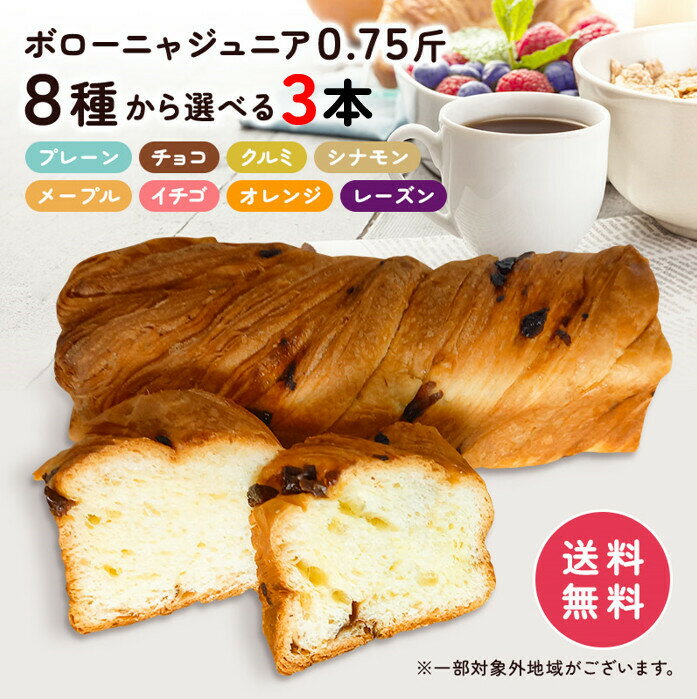 選べる ボローニャ ジュニア 食パン パン 0．75斤 3本 送料無料（北海道、沖縄、離島は別途送料がかかります） ボローニャパン デニッシュパン