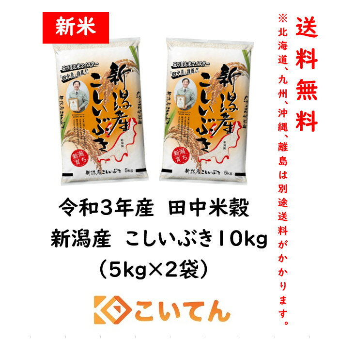 田中米穀　新潟産こしいぶき10kg(5kg×2袋)【送料無料　北海道、九州、沖縄、離島を除く】　新潟県産　新米　令和3年度産　産地直送