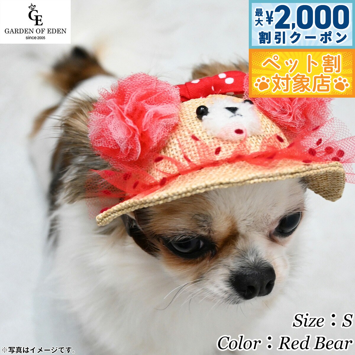 【最大2000円OFFクーポン！＆店内ポイント最大58倍！本日限定！】犬の帽子 ガーデンオブエデン Garden of Eden 水玉こぐまハット S Red Bear ファッション おしゃれ 熱中対策