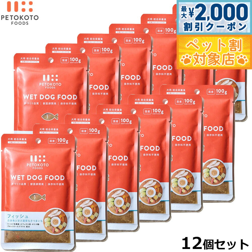 【最大2000円OFFクーポン！＆店内ポイント最大58倍！本日限定！】ペトコトフーズ PETOKOTO ウェットドッグフード フィッシュ 100g×12個 国産 無添加 穀物不使用ウェットフード パウチ レトルト