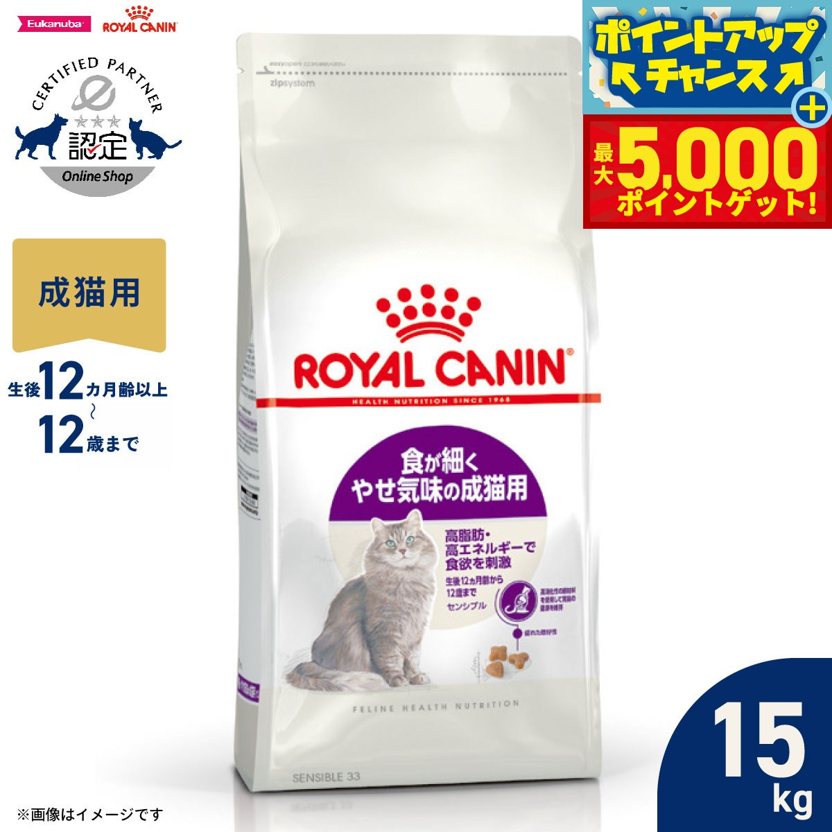 【最大5000ptバック！16日まで！】ロイヤルカナン 猫 キャットフード フィーラインヘルスニュートリション センシブル 15kg 正規品 食が細い猫専用フード 成猫用