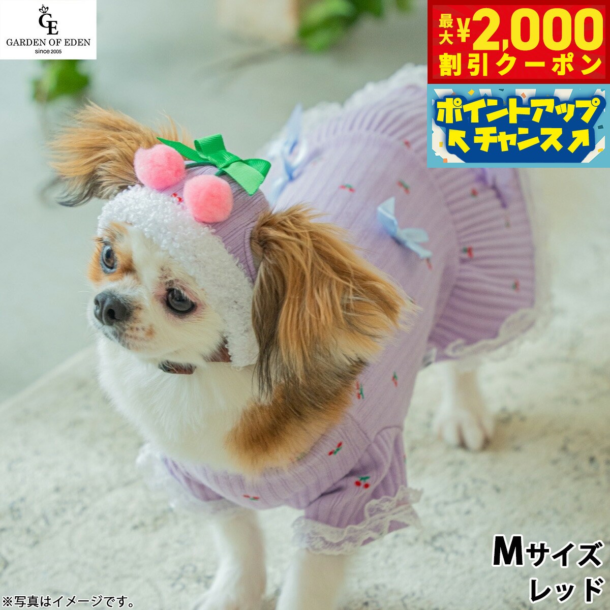 【最大2000円OFFクーポン！＆店内ポイント最大55倍！本日限定！】犬の帽子 ガーデンオブエデン さくらんぼニットCAP M レッド【送料無料】 おしゃれ ファッション お出かけ