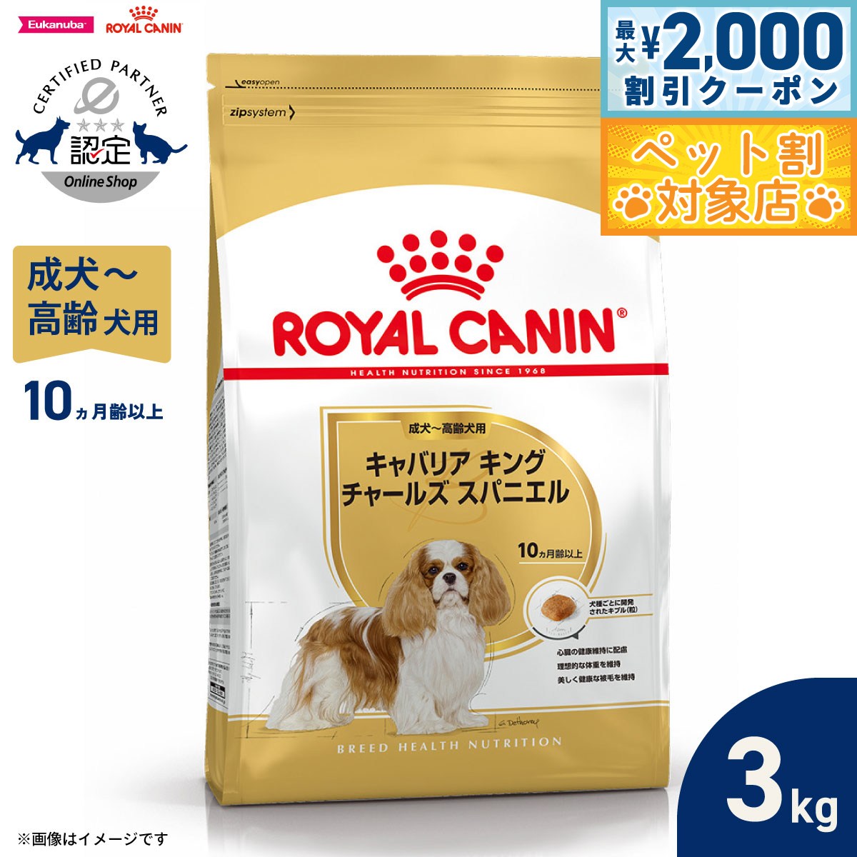【最大2000円OFFクーポン！＆店内ポイント最大63倍！スーパーSALE！】ロイヤルカナン 犬 ドッグフード ブリードヘルスニュートリション キャバリア キング チャールズ専用フード 成犬〜高齢犬用 3kg 正規品