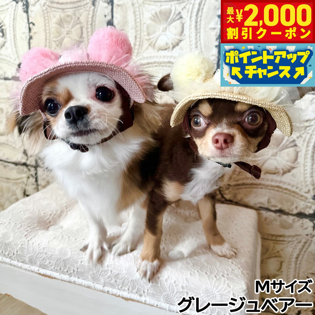 【最大2000円OFFクーポン！＆店内ポイント最大52倍！本日限定！】犬の帽子 ガーデンオブエデン 麦わらキラキラこぐまハット M グレージュベア—【送料無料】