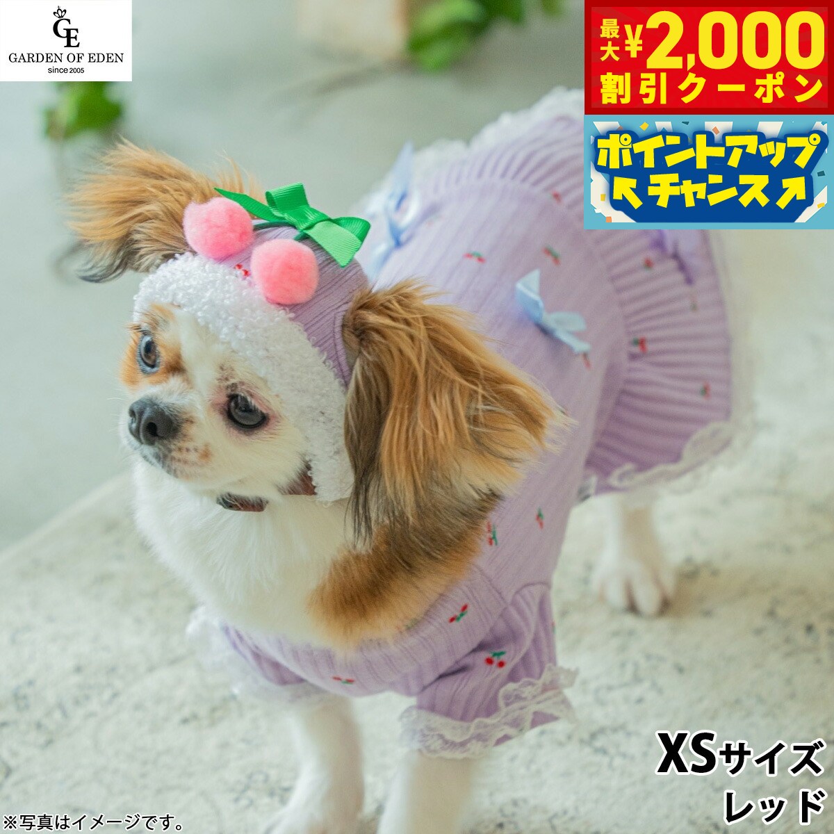 【最大2000円OFFクーポン！＆店内ポイント最大52倍！本日限定！】犬の帽子 ガーデンオブエデン さくらんぼニットCAP XS レッド【送料無料】 おしゃれ ファッション お出かけ