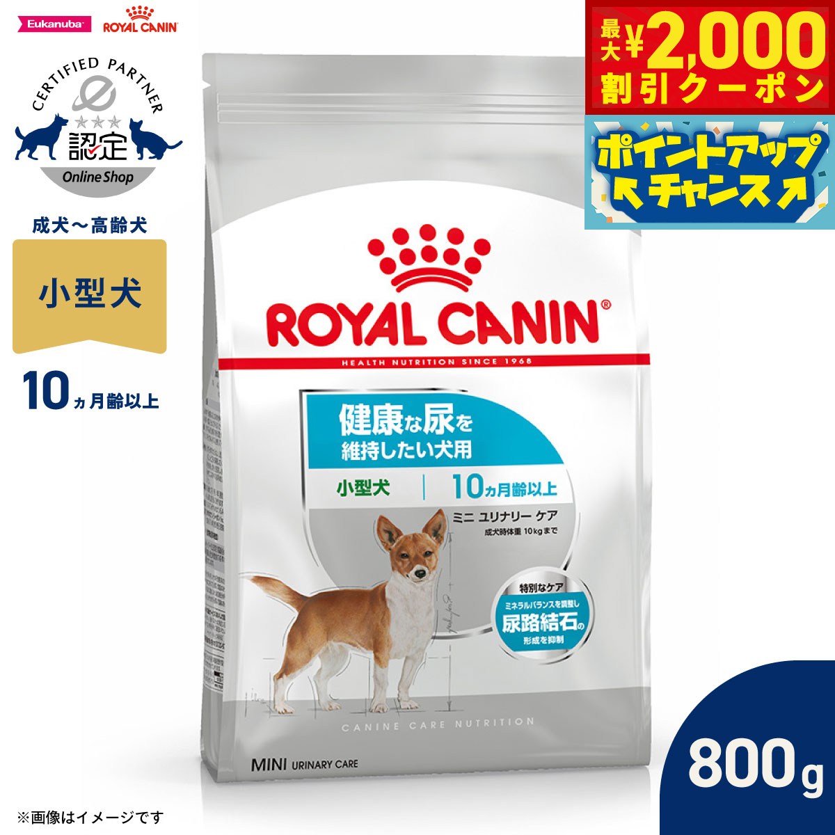 【最大2000円OFFクーポン！＆店内ポイント最大52倍！本日限定！】ロイヤルカナン 犬 ドッグフード ケーナインケアニュートリション ミニ ユリナリーケア 800g 正規品 健康な尿を維持したい犬用 小型犬専用 成犬～高齢犬用