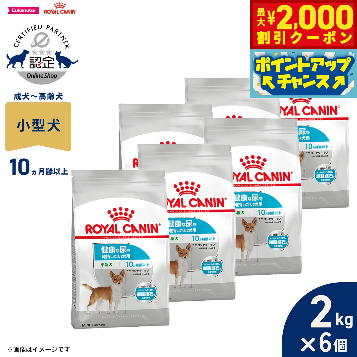 【最大2000円OFFクーポン！＆店内ポイント最大52倍！本日限定！】ロイヤルカナン 犬 ドッグフード ケーナインケアニュートリション ミニ ユリナリーケア 2kg×6個 正規品 健康な尿を維持したい犬用 小型犬専用 成犬～高齢犬用