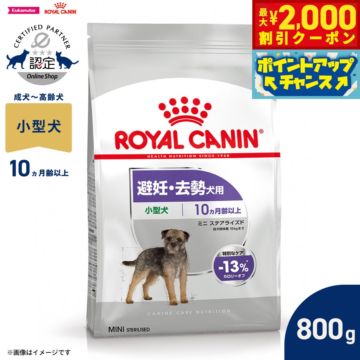 【最大2000円OFFクーポン！＆店内ポイント最大52倍！本日限定！】ロイヤルカナン 犬 ドッグフード ケーナインケアニュートリション ミニ ステアライズド 800g 正規品 避妊 去勢犬用 小型犬専用 成犬～高齢犬用