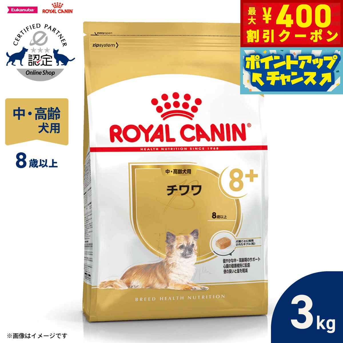 【店内ポイント最大42倍！4月1日！】ロイヤルカナン 犬 ドッグフード ブリードヘルスニュートリション チワワ専用フード 中 高齢犬用 3kg 正規品
