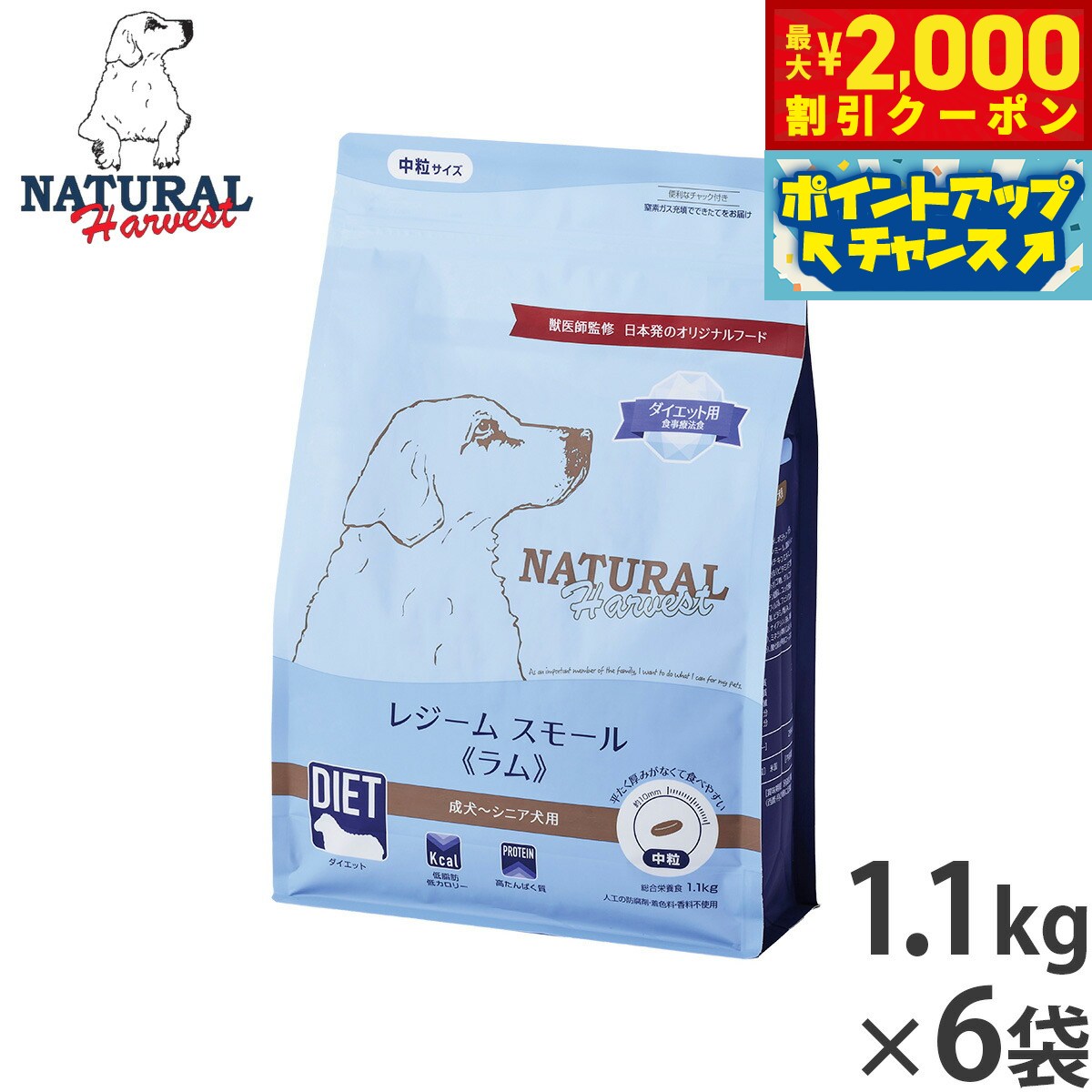 【最大2000円OFFクーポン！＆店内ポイント最大54倍！4月5日！】ナチュラルハーベスト ドッグフード レジーム スモール ラム ダイエット用食事療法食 1.1kg×6袋セット【送料無料】 無添加 犬用 日本専用