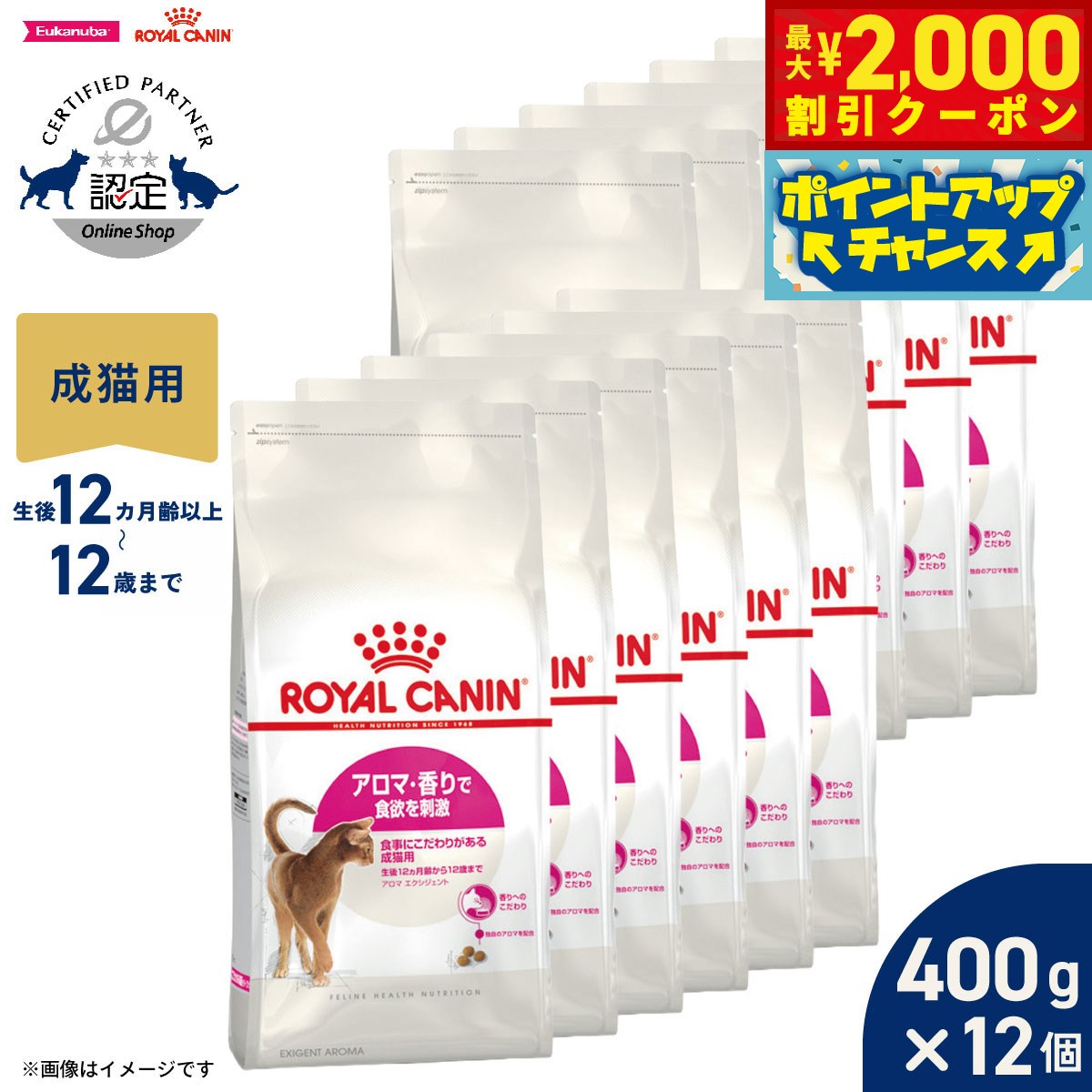 【最大2000円OFFクーポン！＆店内ポイント最大51倍！本日限定！】ロイヤルカナン 猫 キャットフード フィーラインヘルスニュートリション アロマエクシジェント 400g×12袋 正規品 香りにこだわる猫専用フード 成猫用