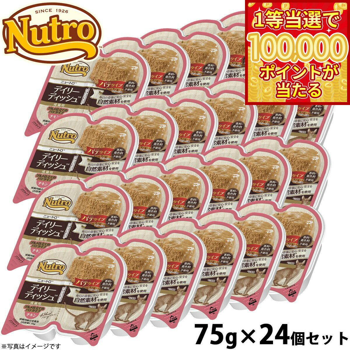 【1等最大10万ポイント当たる！20日から！】ニュートロ キャットフード デイリーディッシュ 成猫用 チキン 75g×24個（ウェット ナチュラル 無添加）