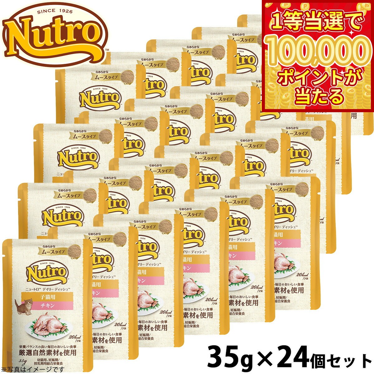【1等最大10万ポイント当たる！20日から！】ニュートロ キャットフード ウェット デイリーディッシュ 子猫 チキン ムースパウチ 35g×24個