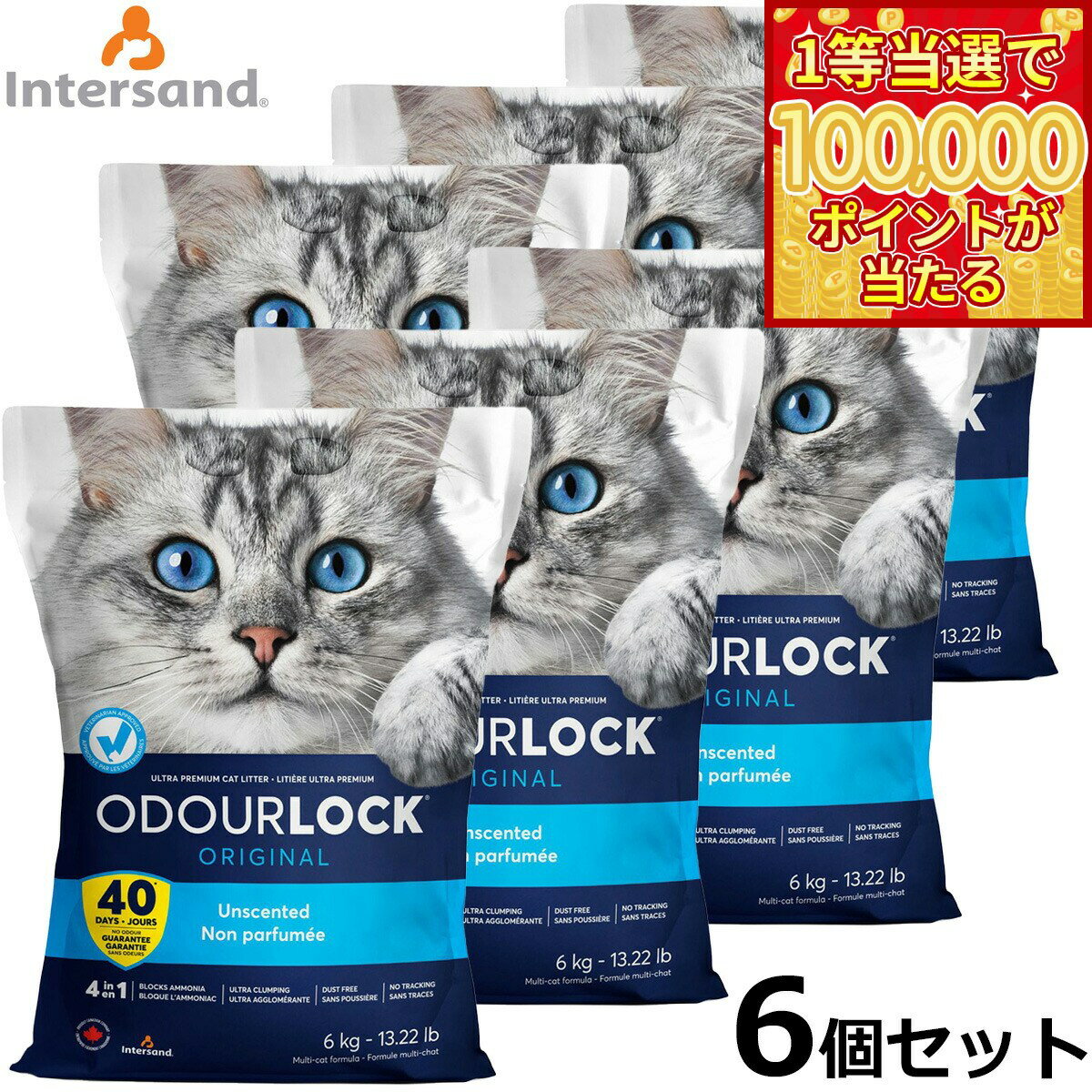 【1等最大10万ポイント当たる！20日から！】オードロック 6kg×6袋/6個セット 猫 猫砂 鉱物系（ベントナイト） トイレ