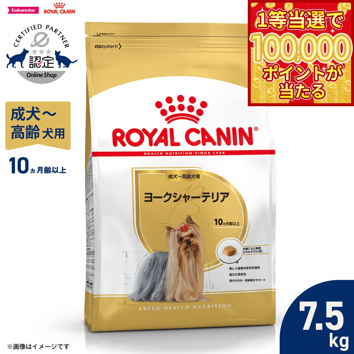 【1等最大10万ポイント当たる！20日から！】ロイヤルカナン 犬 ドッグフード ブリードヘルスニュートリション ヨークシャーテリア専用フード 成犬〜高齢犬用 7.5kg 正規品