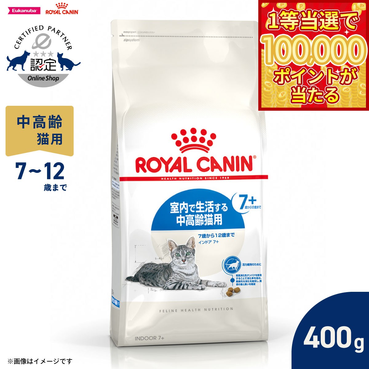 Royal Canin - 【1等最大10万ポイント当たる！20日から！】ロイヤルカナン 猫 キャットフード フィーラインヘルスニュートリション インドア 7＋ 400g 正規品 室内で生活する7歳以上の猫専用フード 中高齢猫用