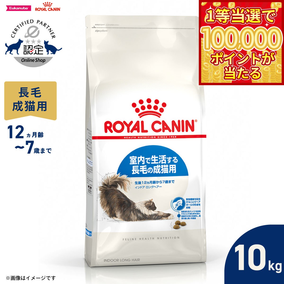 【1等最大10万ポイント当たる！20日から！】ロイヤルカナン 猫 キャットフード フィーラインヘルスニュートリション インドア ロングヘアー 10kg 正規品 室内で生活する長毛の猫専用フード 成猫用