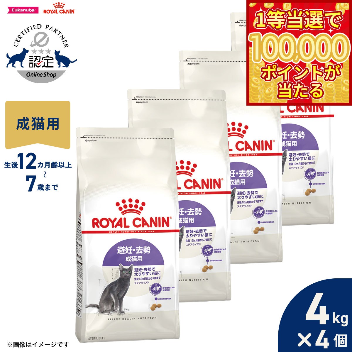 【1等最大10万ポイント当たる！31日まで！】ロイヤルカナン 猫 キャットフード フィーラインヘルスニュートリション ステアライズド 4kg×4個 正規品 避妊 去勢で太りやすい猫専用フード 成猫用