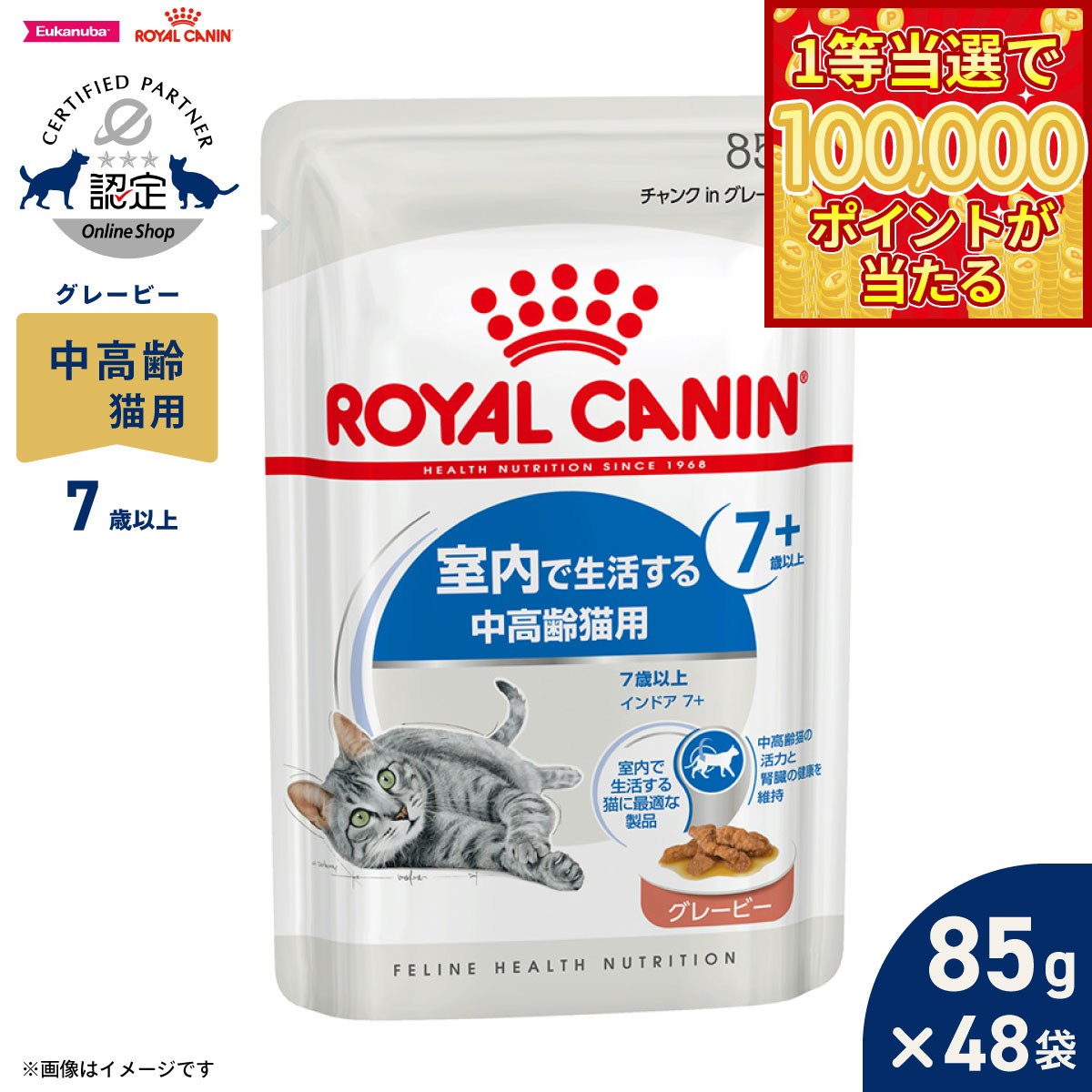 【1等最大10万ポイント当たる！31日まで！】ロイヤルカナン 猫 キャットフード フィーラインヘルスニュートリション ウェット インドア 7＋ グレービー 85g×48袋 正規品 室内で生活する7歳以上の猫専用フード 中高齢猫用