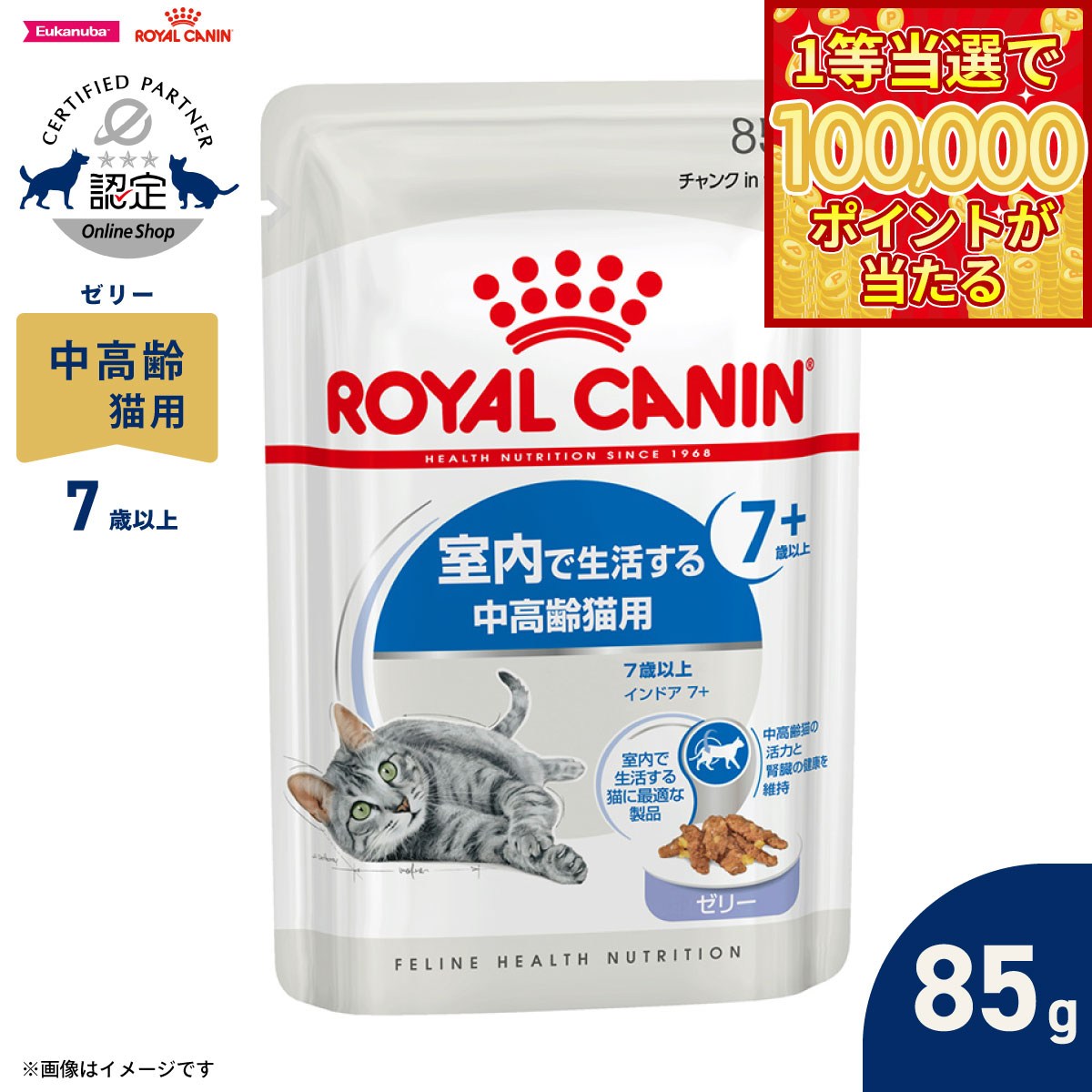 Royal Canin - 【本日ラスト！抽選で1等最大10万ポイントバック】ロイヤルカナン 猫 キャットフード フィーラインヘルスニュートリション ウェット インドア 7＋ ゼリー 85g 正規品 室内で生活する7歳以上の猫専用フード 中高齢猫用